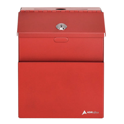 Wall Mountable Steel Suggestion Secure Drop Box with Key, 7 x 6 x 8.5, Stainless Steel 304, Red