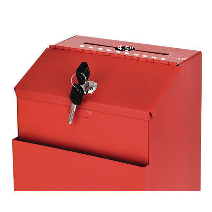 Wall Mountable Steel Suggestion Secure Drop Box with Key, 7 x 6 x 8.5, Stainless Steel 304, Red