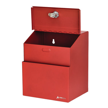 Wall Mountable Steel Suggestion Secure Drop Box with Key, 7 x 6 x 8.5, Stainless Steel 304, Red