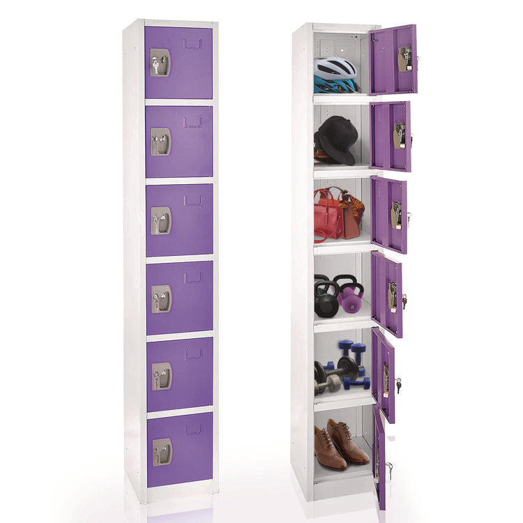 Steel Storage Locker, 6 Compartment, 12 x 12 x 72, Purple