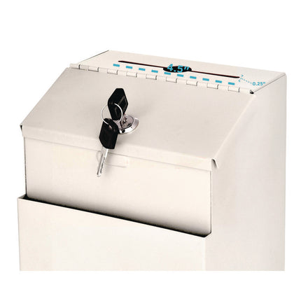 Wall Mountable Steel Suggestion Secure Drop Box with Key, 7 x 6 x 8.5, Stainless Steel 304, White