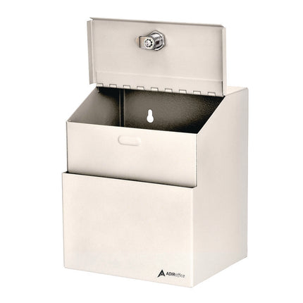Wall Mountable Steel Suggestion Secure Drop Box with Key, 7 x 6 x 8.5, Stainless Steel 304, White