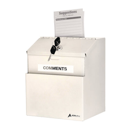 Wall Mountable Steel Suggestion Secure Drop Box with Key, 7 x 6 x 8.5, Stainless Steel 304, White