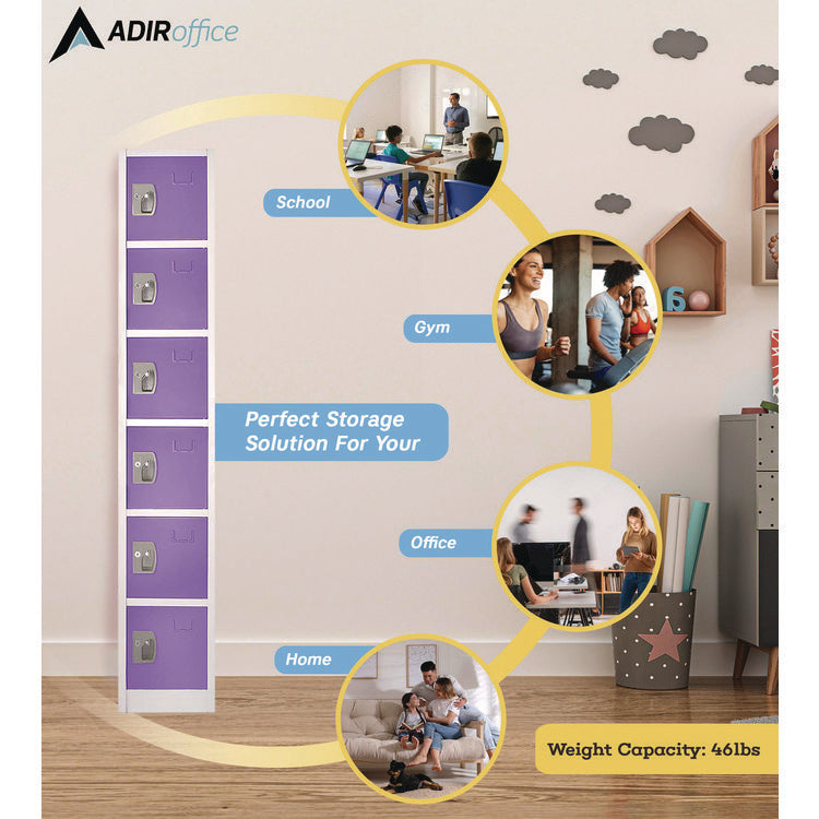 Steel Storage Locker, 6 Compartment, 12 x 12 x 72, Purple