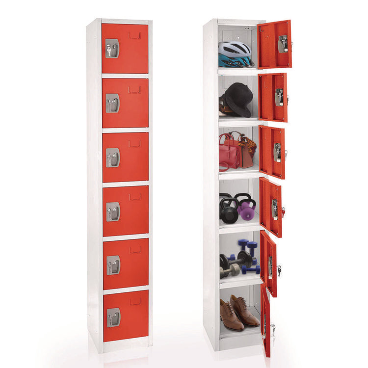 Steel Storage Locker, 6 Compartment, 12 x 12 x 72, Red
