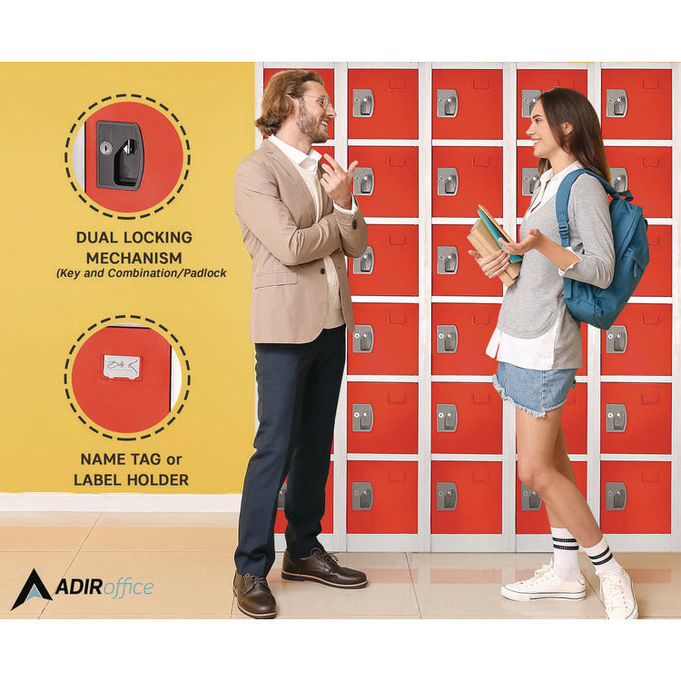 Steel Storage Locker, 6 Compartment, 12 x 12 x 72, Red