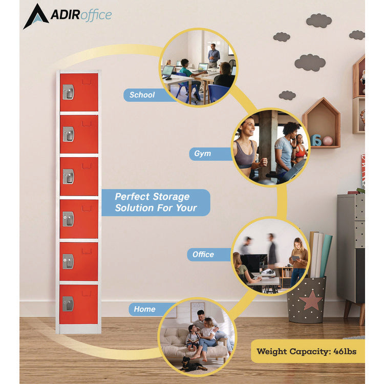Steel Storage Locker, 6 Compartment, 12 x 12 x 72, Red