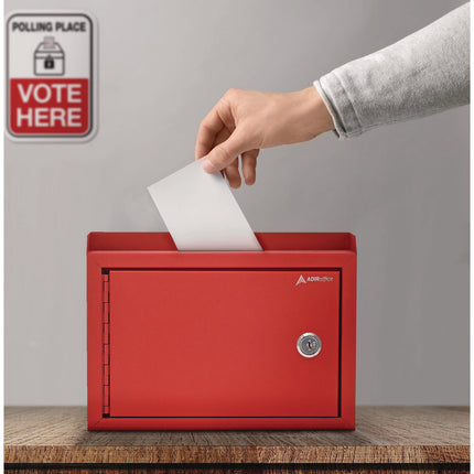 Medium Size Steel Multi-Purpose Secure Drop Box, 9.8 x 3.4 x 7.5, Red