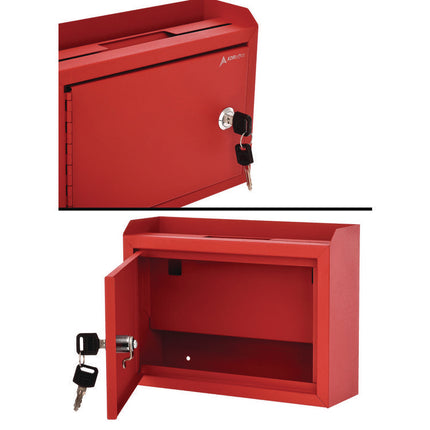 Medium Size Steel Multi-Purpose Secure Drop Box, 9.8 x 3.4 x 7.5, Red