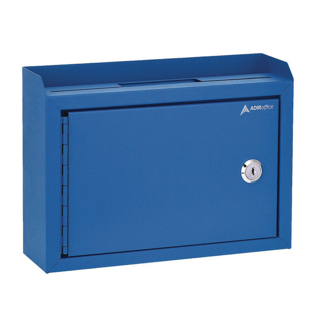 Medium Size Steel Multi-Purpose Secure Drop Box, 9.8 x 3.4 x 7.5, Blue