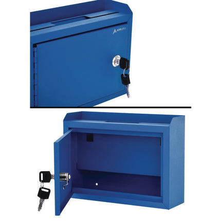 Medium Size Steel Multi-Purpose Secure Drop Box, 9.8 x 3.4 x 7.5, Blue