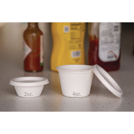 Molded Fiber Portion Cups, 2 oz, Sugarcane, White, 2,500/Carton
