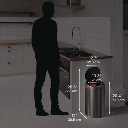 Sensor Trash Can, 8 gal, Plastic/Stainless Steel, Black