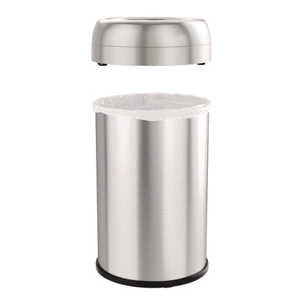 Open Top Trash Can, 13 gal, Plastic/Stainless Steel, Silver