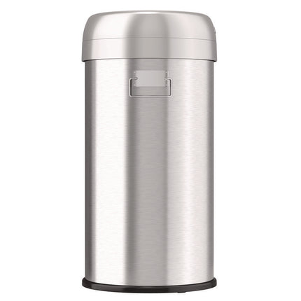 Open Top Trash Can, Round, 16 gal, Plastic/Stainless Steel, Silver