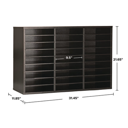 Wooden 27 Compartment Literature Organizer, 27 Sections, Letter Size, 31.49 x 11.81 x 21.65, Black