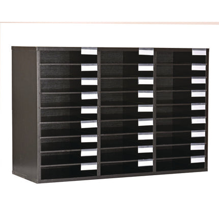 Wooden 27 Compartment Literature Organizer, 27 Sections, Letter Size, 31.49 x 11.81 x 21.65, Black
