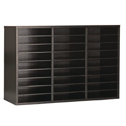 Wooden 27 Compartment Literature Organizer, 27 Sections, Letter Size, 31.49 x 11.81 x 21.65, Black