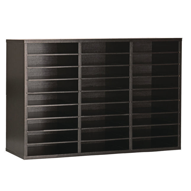 Wooden 27 Compartment Literature Organizer, 27 Sections, Letter Size, 31.49 x 11.81 x 21.65, Black