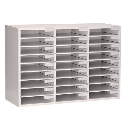 Wooden 27 Compartment Literature Organizer, 27 Sections, Letter Size, 31.49 x 11.81 x 21.65, White