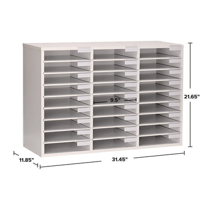 Wooden 27 Compartment Literature Organizer, 27 Sections, Letter Size, 31.49 x 11.81 x 21.65, White