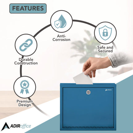 Large Size Steel Multi-Purpose Secure Drop Box, 12 x 3 x10, Blue