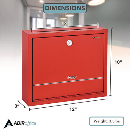 Large Size Steel Multi-Purpose Secure Drop Box, 12 x 3 x 10, Red
