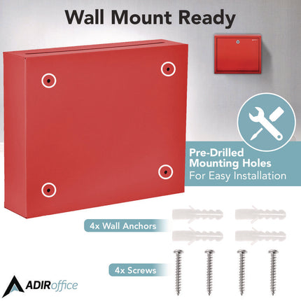 Large Size Steel Multi-Purpose Secure Drop Box, 12 x 3 x 10, Red