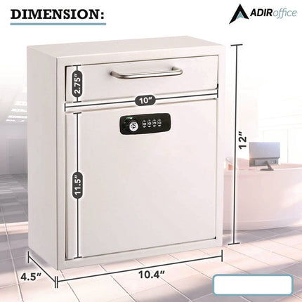 Medium Secure Drop Box Wall Mounted Locking Mail Box with Key and Combination Lock, 10.51 x 4.72 x 12, White
