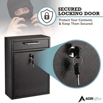 Large Ultimate Secure Drop Box Wall Mounted Mail Box, 11.2 x 4.7 x 16.2, Black