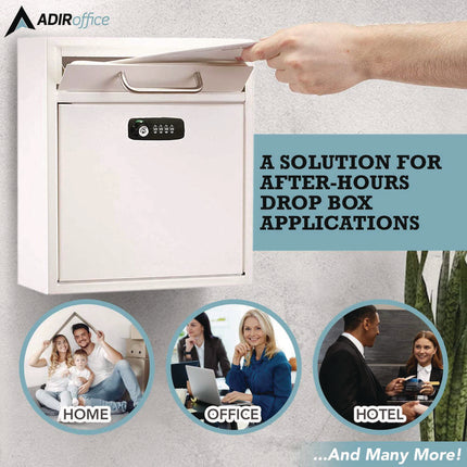 Medium Secure Drop Box Wall Mounted Locking Mail Box with Key and Combination Lock, 10.51 x 4.72 x 12, White