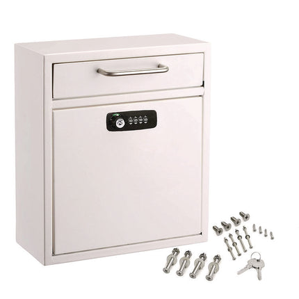 Medium Secure Drop Box Wall Mounted Locking Mail Box with Key and Combination Lock, 10.51 x 4.72 x 12, White