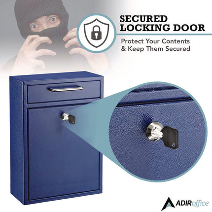 Large Ultimate Secure Drop Box Wall Mounted Mail Box, 11.2 x 4.7 x 16.2, Blue