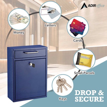 Large Ultimate Secure Drop Box Wall Mounted Mail Box, 11.2 x 4.7 x 16.2, Blue