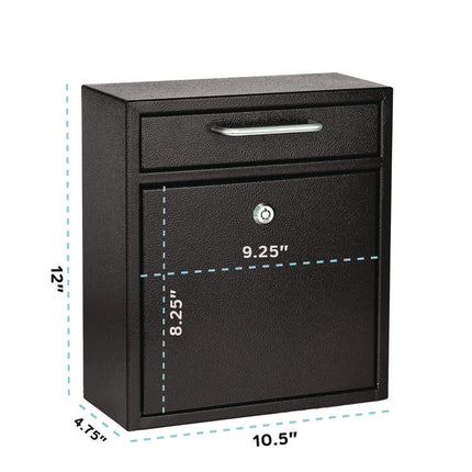 Medium Ultimate Wall Mounted Mail Box, 10.4 x 4.5 x 12, Black
