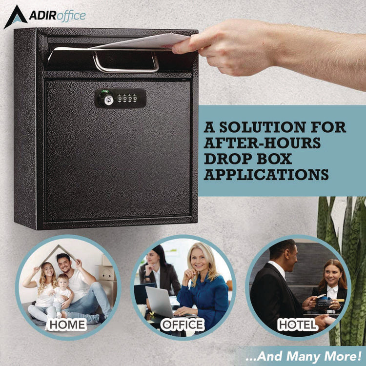 Medium Secure Drop Box Wall Mounted Locking Mail Box with Key and Combination Lock, 10.51 x 4.72 x 12, Black