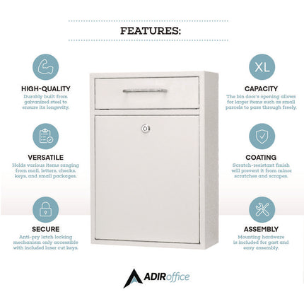 Large Ultimate Secure Drop Box Wall Mounted Mail Box, 11.2 x 4.7 x 16.2, White