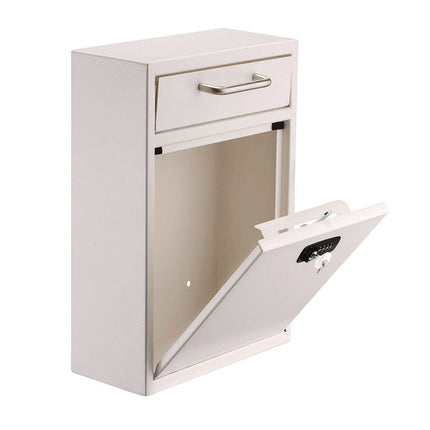 Large Secure Drop Box Wall Mounted Locking Mail Box with Key and Combination lock, 11.2 x 4.7 x 16.2, White