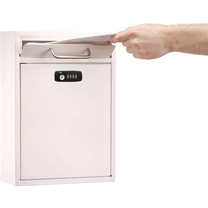 Large Secure Drop Box Wall Mounted Locking Mail Box with Key and Combination lock, 11.2 x 4.7 x 16.2, White