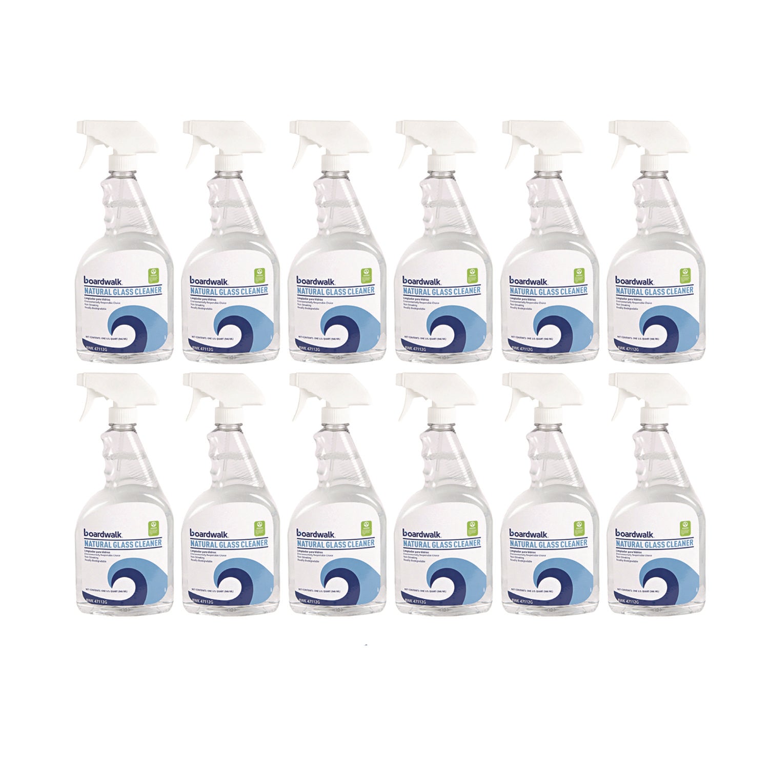 Natural Glass Cleaner, Unscented, 32 oz Trigger Spray Bottle, 12/Carton
