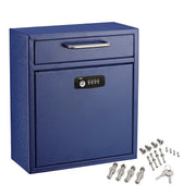 Medium Secure Drop Box Wall Mounted Locking Mail Box with Key and Combination Lock, 10.51 x 4.72 x 12, Blue