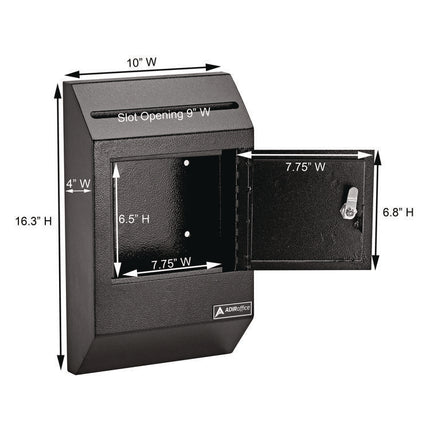 Heavy-Duty Weatherproof Secured Secure Drop Box, 10 x 4 x 16.3, Black