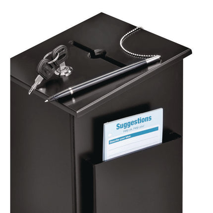 Squared Wood Locking Suggestion Box, 7.25 x 7.5 x 10, Medium Density Fiberboard, Black