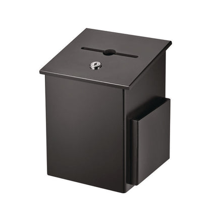 Squared Wood Locking Suggestion Box, 7.25 x 7.5 x 10, Medium Density Fiberboard, Black