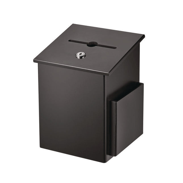 Squared Wood Locking Suggestion Box, 7.25 x 7.5 x 10, Medium Density Fiberboard, Black