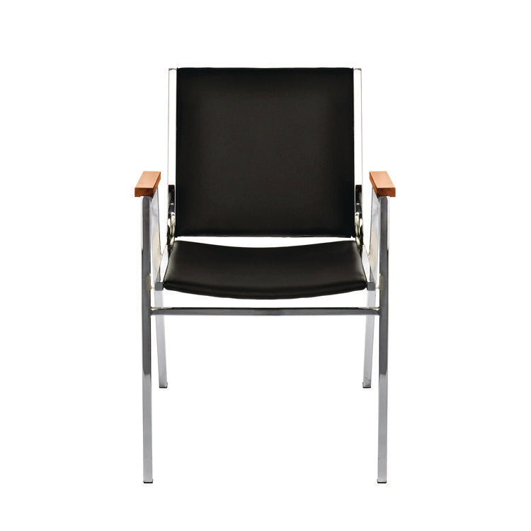 Vinyl Chrome Frame Stackable Office Chair, 16.5 x 22 x 32, Black Seat, Black Back, Chrome Base