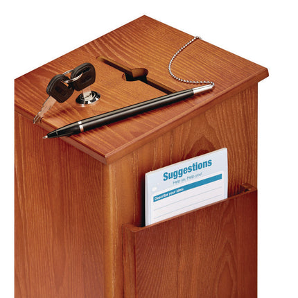 Squared Wood Locking Suggestion Box, 7.25 x 7.5 x 10, Medium Density Fiberboard, Medium Oak