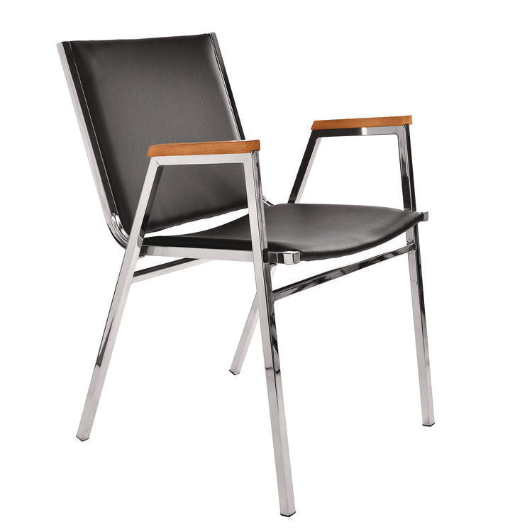 Vinyl Chrome Frame Stackable Office Chair, 16.5 x 22 x 32, Black Seat, Black Back, Chrome Base