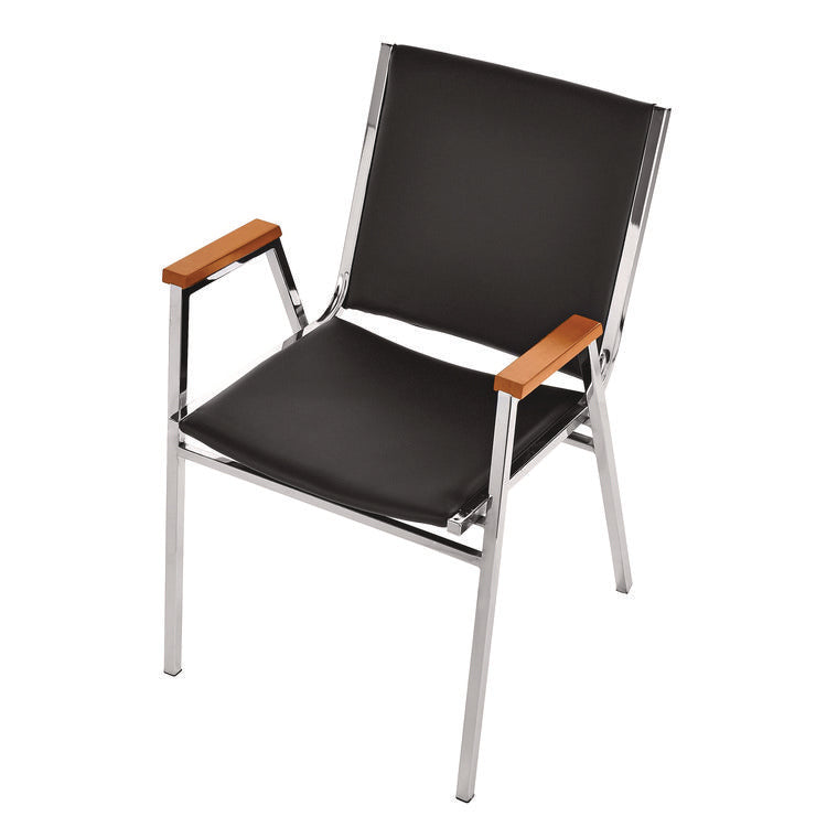 Vinyl Chrome Frame Stackable Office Chair, 16.5 x 22 x 32, Black Seat, Black Back, Chrome Base