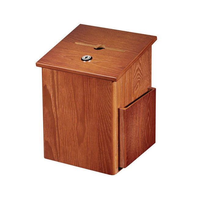 Squared Wood Locking Suggestion Box, 7.25 x 7.5 x 10, Medium Density Fiberboard, Medium Oak